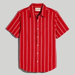 Madewell men’s Crinkle Cotton Perfect Fit Short-Sleeve Shirt Red Stripe XS NWOT